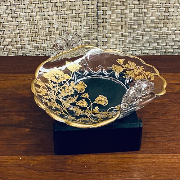 🍁🌟3xHP🌟ANTQ Cambridge Glass Gold Flanders Bon Bon Dish - Picture 2 of 10